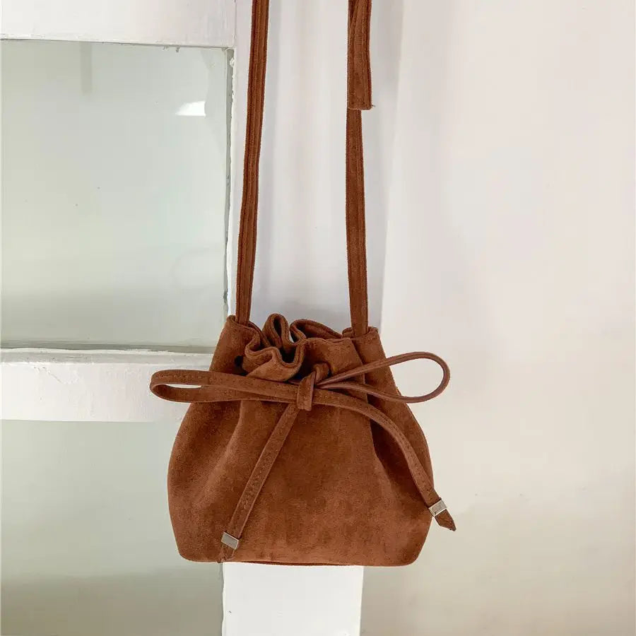 eybag Fashion Faux Suede Bucket Bag High Quality Shoulder Bag Designer Crossbody Bags for Women Pleated Drawstring Bags Handbags Chic