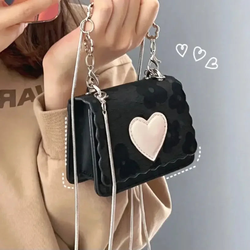 eybag 2024 New Fashion Versatile Women's Crossbody Bag Black Print Leather Small Square Bag Sweet Cool Womens Shoulder Bag Ins Y2k