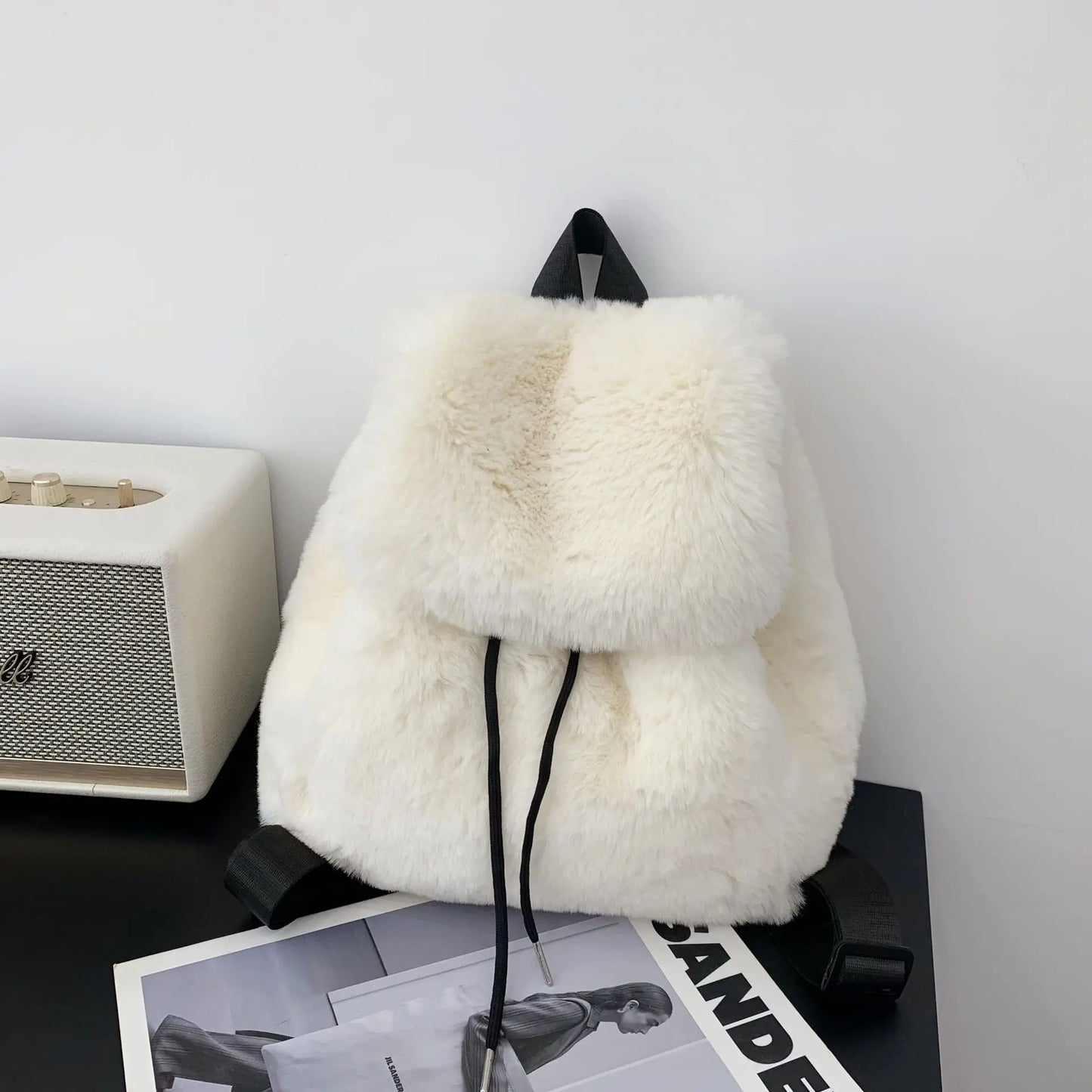 eybag Fashion Luxury Fake Fur Women's Backpack Winter Soft Plush Ladies Schoolbag Solid Color Female Furry Shoulder Bags Handbags