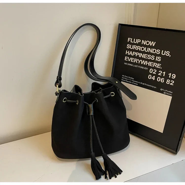 eybag Large Suede Leather Bucket Shoulder Crossbody Bags for Women Handbags Clutch Purses 2024 New Trendy Design Lady 's Messenger Bag