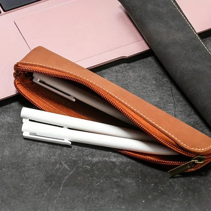 eybag Simple Zipper Pen Holder PU Leather Pencil Bag Fountain Pen Storage Pouch Portable Pen Sleeve Case School Office Supplies