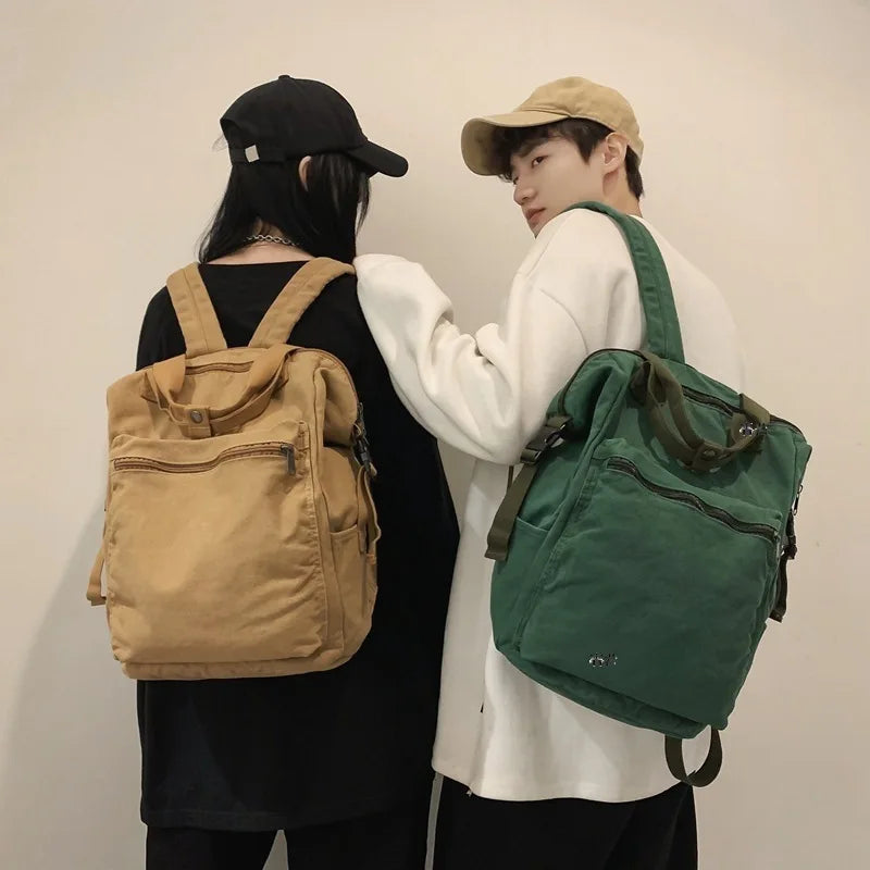 eybag Korean Retro Washed Canvas Shoulders Backpack College Students Schoolbag Laptop Backpack Large Capacity Outdoor Travel Backpacks