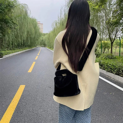 eybag Simple Solid Color Faux Fur Women's Shoulder Bags Luxury Soft Plush Tote Crossbody Bag for Ladies Female Fluffy Handbags Purse