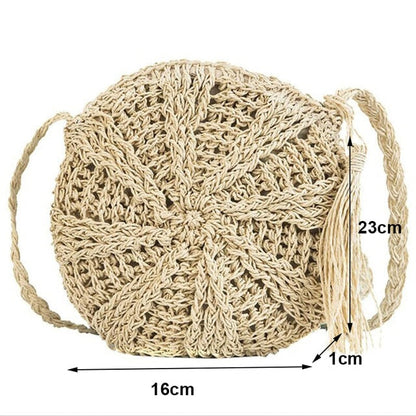 Lkblock New Half Round Straw Bags for Women Summer Beach Rattan Bag Handmade Woven Half Moon Crossbody Handbags Bohemia