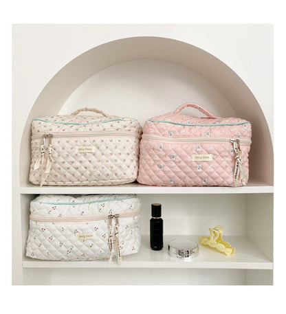 eybag Cute Quilting Cotton Makeup Bag Women Zipper Cosmetic Organizer Female Cloth Handbag Box Shape Portable Toiletry Case For Girls