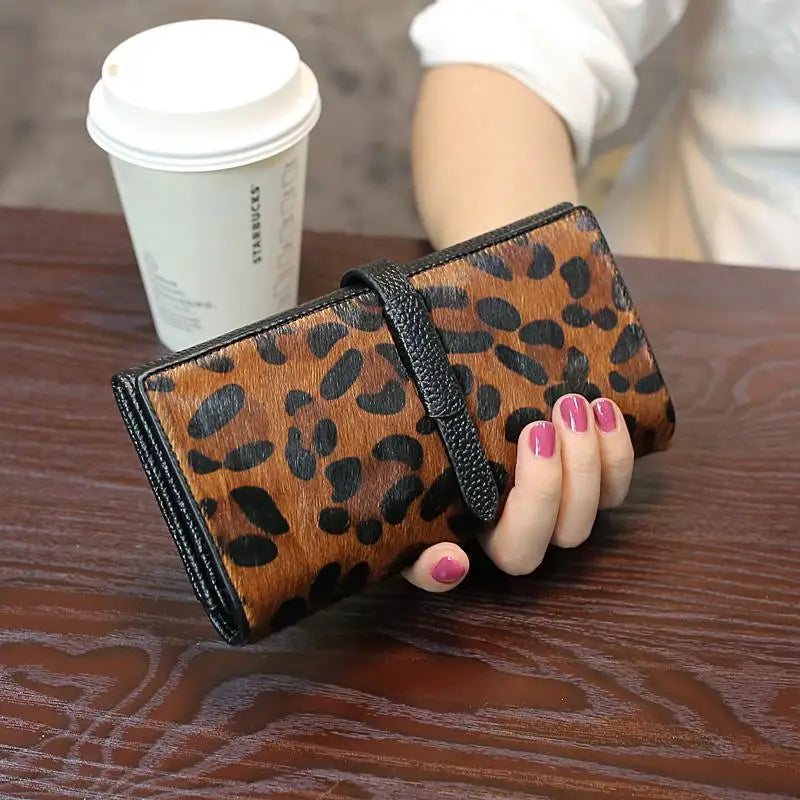 eybag New Fashion Leopard Cow Genuine Leather Women Long Wallets Real Leather Female Luxury Brand Designer Clutch Girl Gift Cash Purse