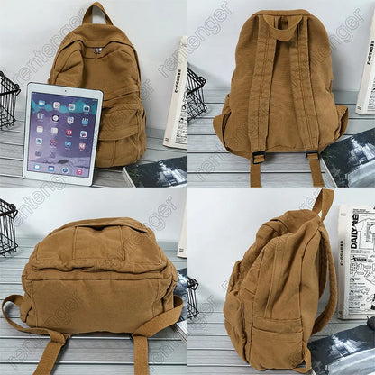 eybag Unisex High Quality Canvas Casual Backpack College School Bags Simple Schoolbag Vintage Student Laptop Bag For Men Travel Hot