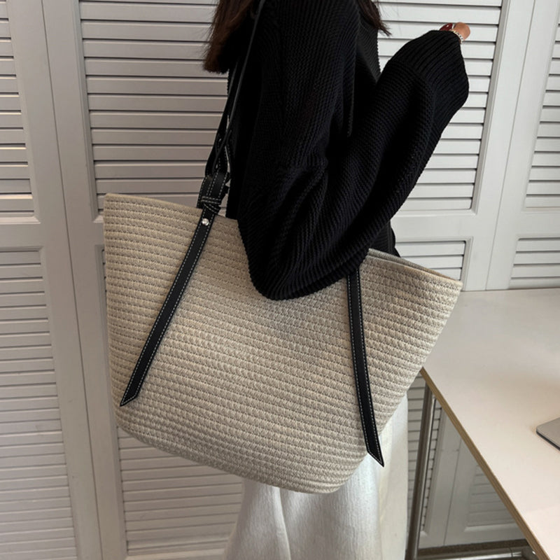 Lkblock Fashion Straw Woven Handbags Women 2022 Large Capacity Handmade Shoulder Shopping Bag Simple Casual Femme Vacation Hand Bags