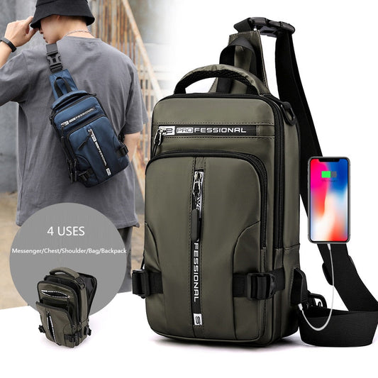 eybag Men Nylon Backpack Rucksack Cross body Shoulder Bag with USB Charging Port Travel Male Knapsack Daypack Messenger Chest Bags New