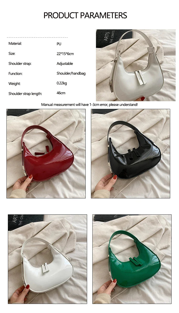 Lkblock Fashion Half Moon Patent Leather Underarm Bag Summer Women's emperament Party Handbags All-match Wedding Bridal Bags