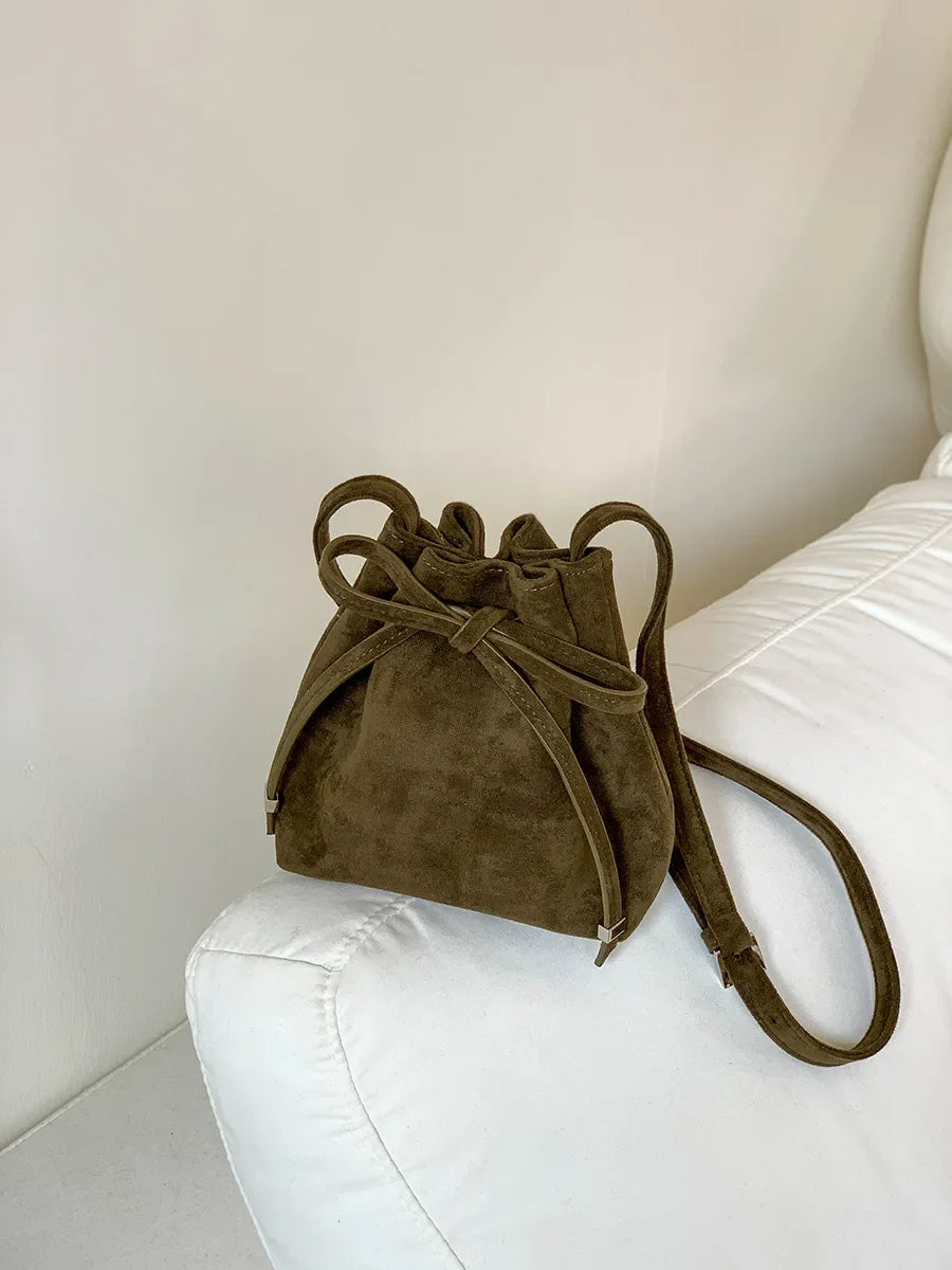 eybag Fashion Faux Suede Bucket Bag High Quality Shoulder Bag Designer Crossbody Bags for Women Pleated Drawstring Bags Handbags Chic