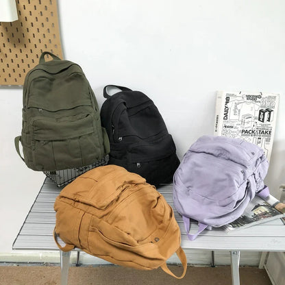 eybag Large Capacity Vintage Canvas Women College Backpack Female Fashion Laptop School Backpack Men Student Casual Travel Book bag