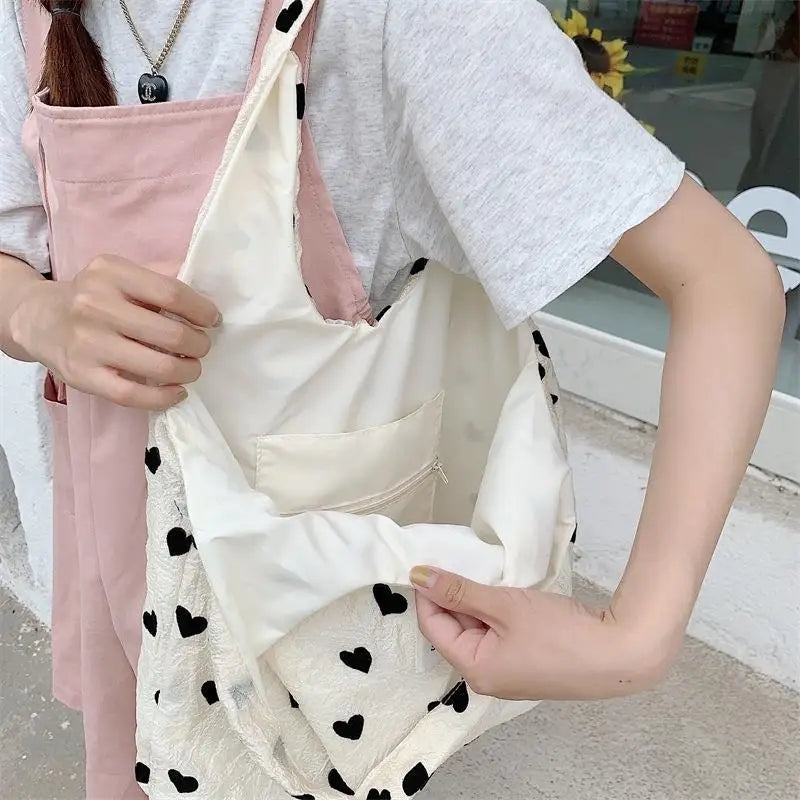 eybag Sweet Love Heart Women's Shoulder Bags Simple Ladies Vest Bag Thin Cloth Female Tote Handbags Clutch Purse Shopping Bag