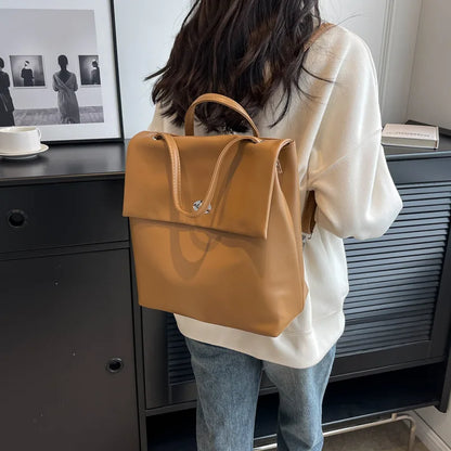 eybag Fashion Retro PU Women's Bag High Quality Casual Commuting Shoulders Backpack Outdoor Travel Backpack College Students Schoolbag