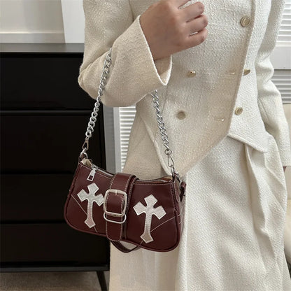 eybag Cool Chain Y2k Girls Underarm Bags Simple Pu Leather Women's Small Shoulder Bag Fashion Retro Female Clutch Handbags Purse