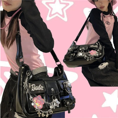 Sweet Y2K Crossbody Lolita Hippie Bag Girl Chain Popular Bag Y2K Retro Shoulder Cute Bags Korean Satchel Aesthetic Kawaii Purse