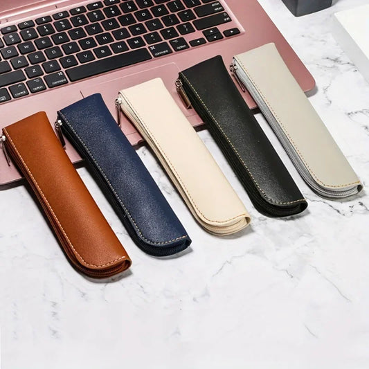 eybag Simple Zipper Pen Holder PU Leather Pencil Bag Fountain Pen Storage Pouch Portable Pen Sleeve Case School Office Supplies