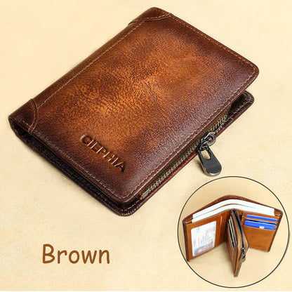 eybag Genuine Leather Rfid Protection Wallets for Men Vintage Thin Short Multi Function ID Credit Card Holder Money Bag