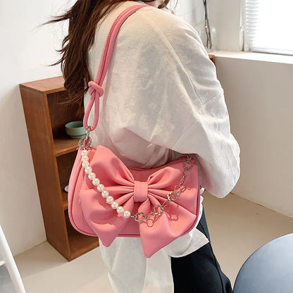 eybag New Design Women's Bag Trend Fashion Bow Pleated Underarm Shoulder Bag Individuality Summer Chains Beading Handbag