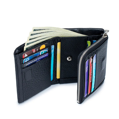 eybag Brand Genuine Cow Leather Women Wallet Trifold Clutch Bag Luxury Design ID Card Holder Coin Purse for Ladies Short Purse Wallet