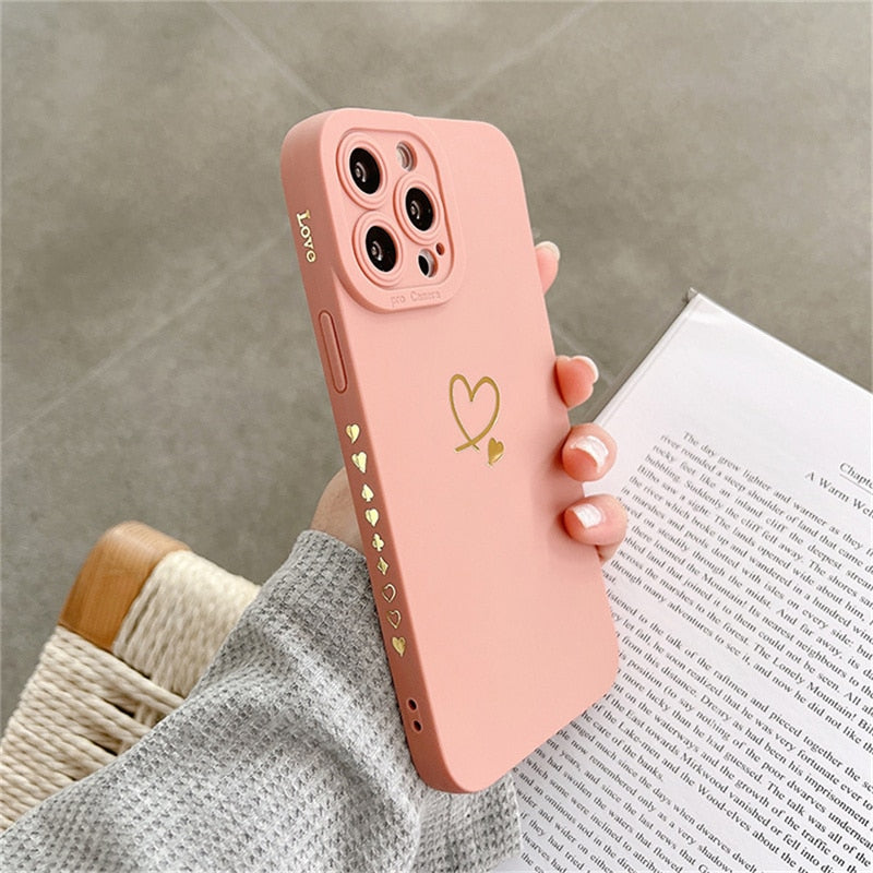 eybag Candy Color Silicone Phone Case For iPhone 14 Pro Max 11 12 13 Pro X XR XS Max 7 8 Plus Cute Love Heart Frame Soft Cover