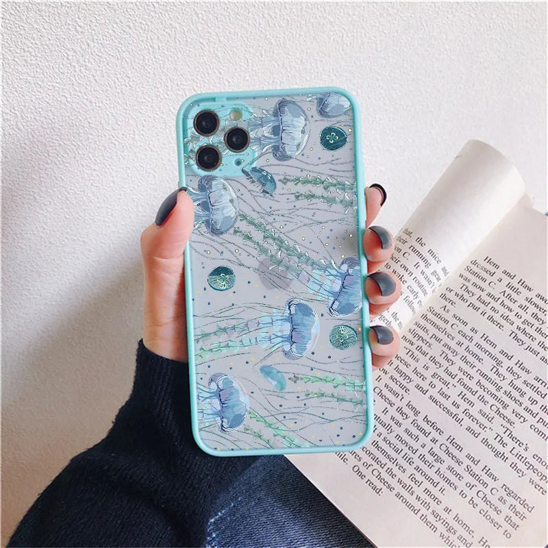 eybag Cute Cartoon Jellyfishes Phone Case for iPhone 7 8 Plus SE2 X XR XS MAX 12 13 mini 14 11 15 Pro Max Matte Shockproof back Cover