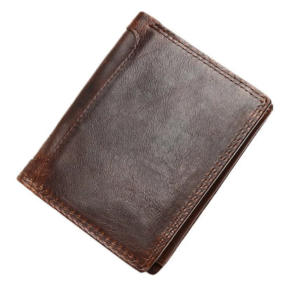 eybag Genuine Leather Men's Short Wallet Retro Bi-Fold Leather Wallet Real Cowhide Card Holder Male Purse with Coin Pocket ID Window