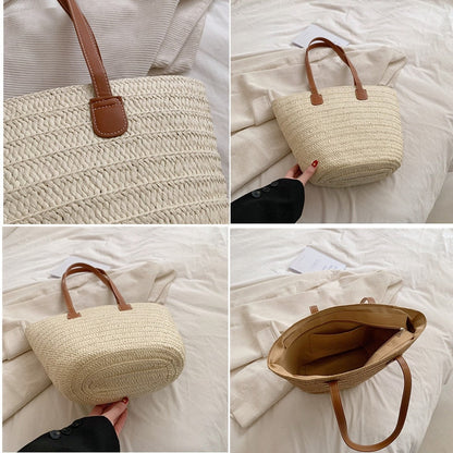 eybag Women Braided Basket Clutches Top-handle Bag Large Straw Portable Shoulder Bag Summer Beach Party Purses Shopper Satchel Female