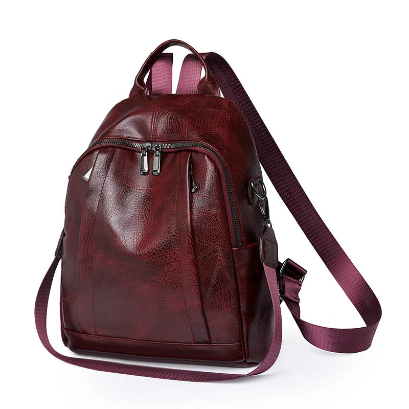 eybag Burgundy PU Leather Backpacks For Women Solid Vintage Small Satchels For Girl Fashion Cute Small Book Bags Shoulder Packages