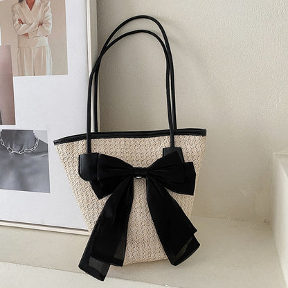 eybag Casual Straw Woven Handbags Women Summer Holiday Beach Bow Totes Top-Handle Bags Fashion Ladies Undearm Shoulder Bags