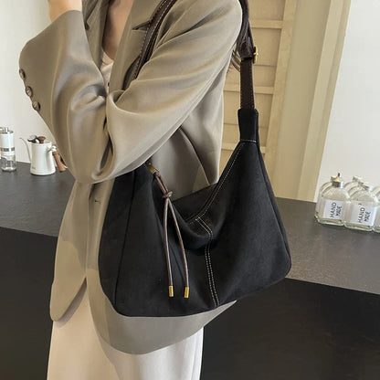 eybag Faux Suede Shoulder Bags Women Solid Black Hobos Bags Classic Simple Crossbody Bags 2024 New Soft Korea Style Fashion Packages