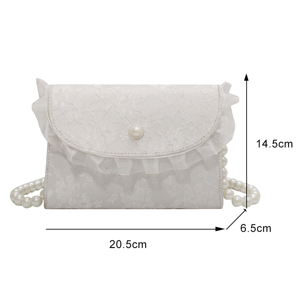 eybag Vintage Lace Pearl Chain Ladies Small Square Shoulder Bag Retro Crossbody Bags Female Clutch Purse Handbags for Women