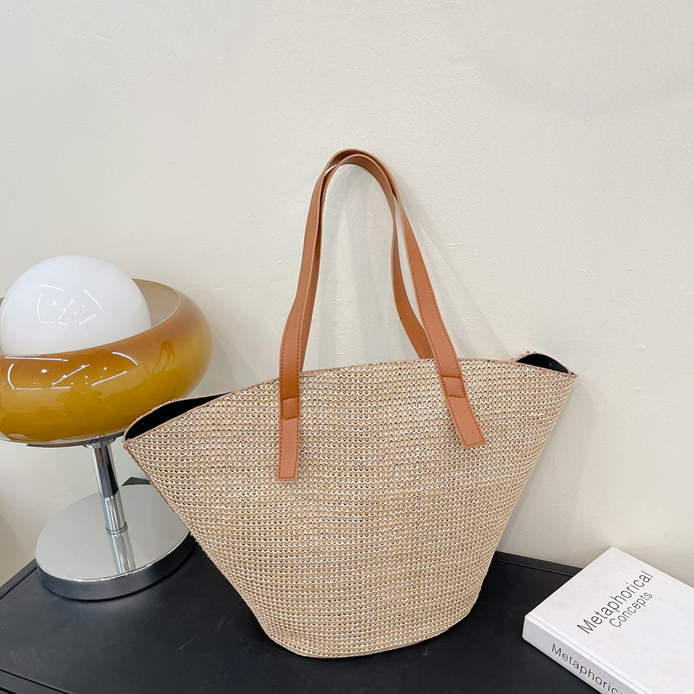 eybag Casual Handmade Straw Handbags Fashion Woven Women Shoulder Bags Summer Holiday Beach Large Capacity Totes Ladies Top-handle Bag