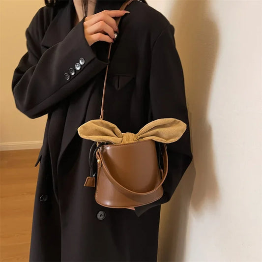 eybag French PU Bucket Bags Single Root Handbag New Trendy Fashion Shoulder Crossbody Bucket Bag Popular This Year