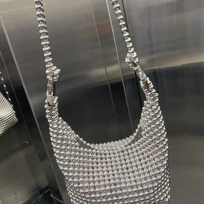 eybag New Silver Beaded Handbags For Women Fashion Trendy Portable Purse Party Beading Shoulder Tote Bags