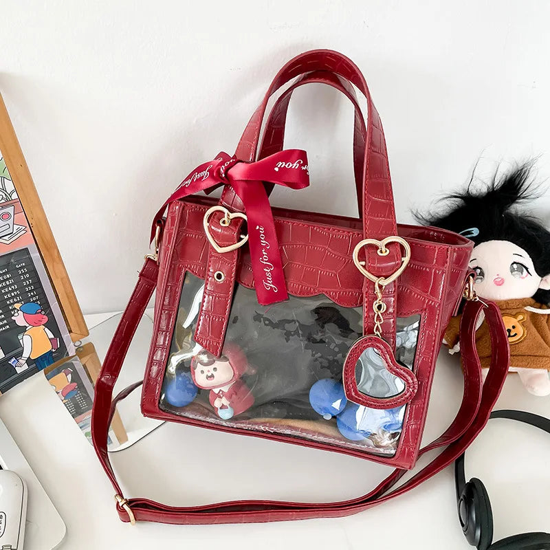 eybag Japanese Elegant PU Leather Handbags and Purse New Transparent Bag 20CM Doll Itabag Girls Fashion Tote Bag Crossbody Bags Women