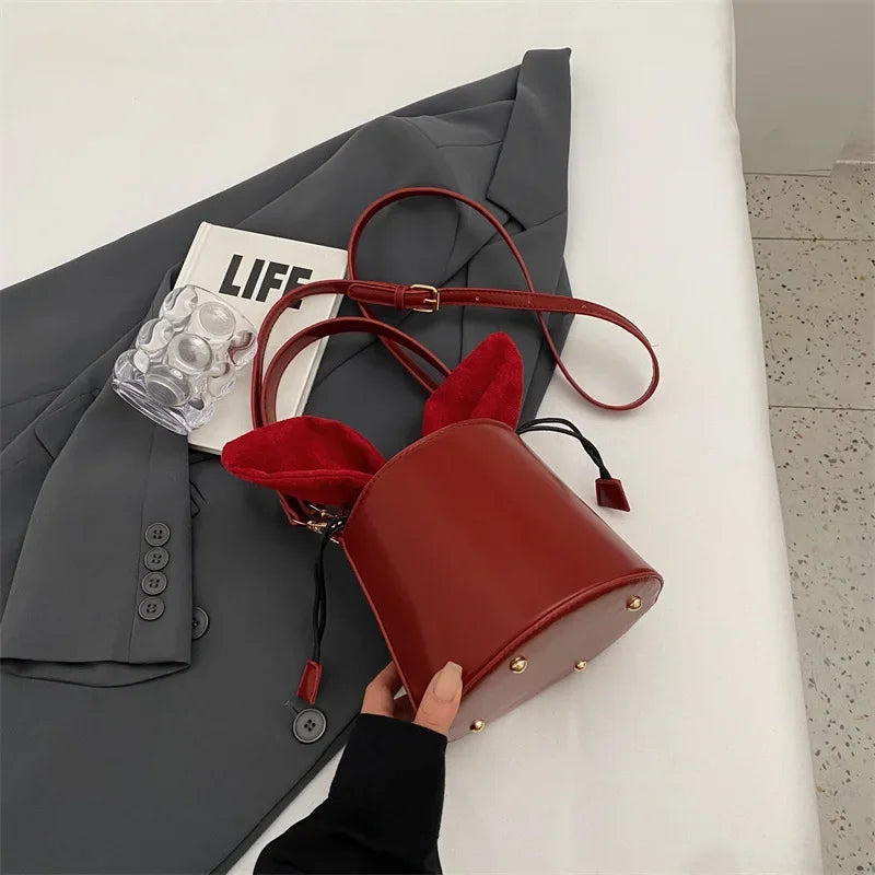 eybag French PU Bucket Bags Single Root Handbag New Trendy Fashion Shoulder Crossbody Bucket Bag Popular This Year