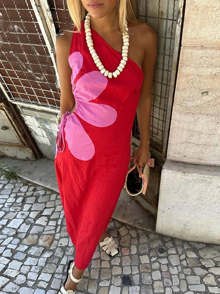 eybag Slash Collar Backless Off Shoulder Hollow Out Maxi Dresses 2024 Summer Fashion Red Strapless Slim Red Dress Lady Beachwear Dress