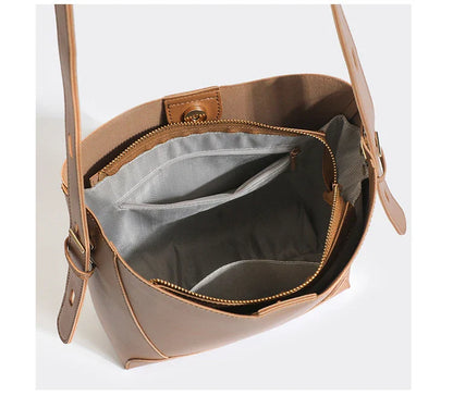 eybag Fashion Women Bucket Shoulder Bag PU Leather High Capacity Crossbody Bags Solid Versatile Female Shoulder Handbags for Women