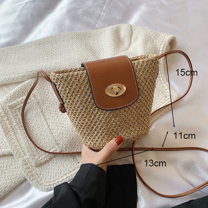 eybag Casual Half Moon Women Straw Rattan Shoulder Bags Wicker Woven Lady Hollow Crossbody Bag Summer Beach Travel Small Handbag Purse