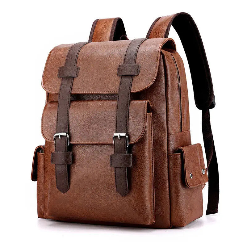 eybag Classic Vintage Men Backpack PU Leather Business Travel Rucksack High Quality Multiple Pockets Water Resistant Casual Laptop Bag