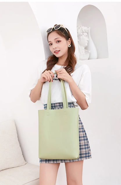 eybag Casual Women Shoulder Bag PU Leather Tote Handbags Large Capacity Shopping Totes Solid Purse Bags Female Shopper Bag