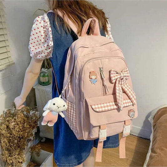 eybag Bow Canvas Schoolbags for Girls School Students Multi-layer New Cute Middle School Students Large Capacity Bow Backpacks