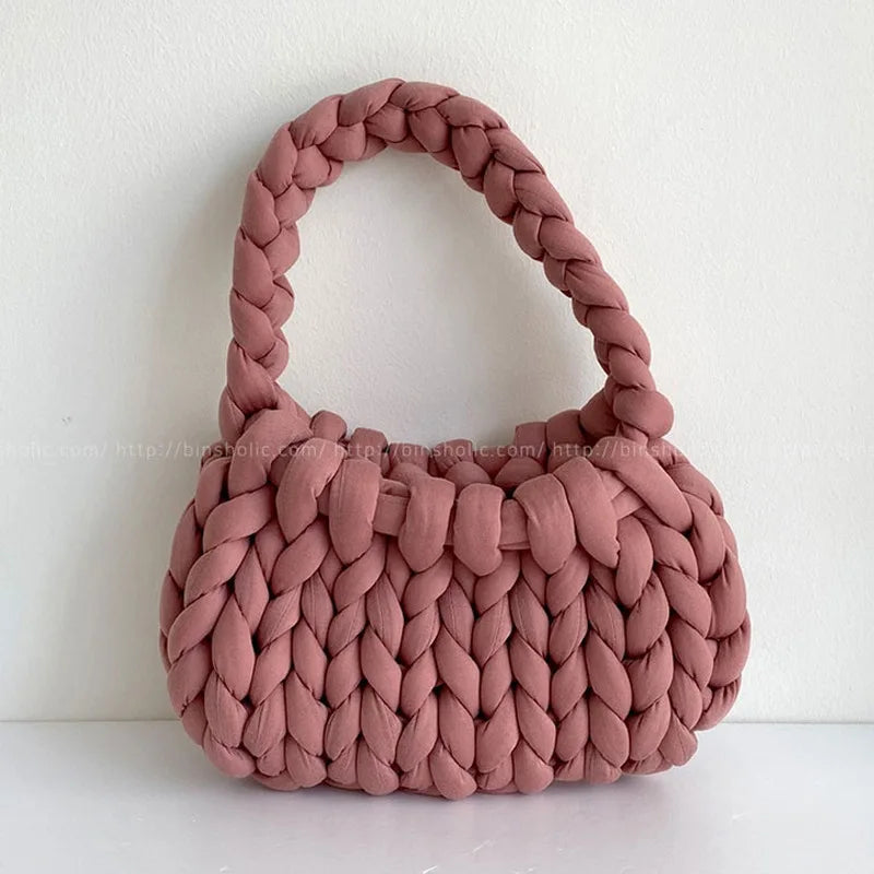 eybag Casual Crochet Women Shoulder Bags Knitted Lady Handbags Handmade Woven Cute Small Tote Bag Trend Female Purses 2024 Winter