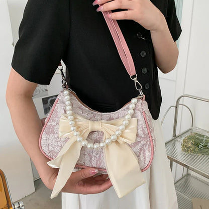 eybag Fashion Pearl Chains Design Female Shoulder Messenger Bag Sweet Bow Ladies Crossbody Bags Flower Pattern Women Square Handbags