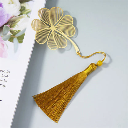 eybag Exquisite Hollow Metal Bookmarks Gold Color Leaf Vein Lotus Shape Book Marks With Tassel Stationery Student Reading Supplies