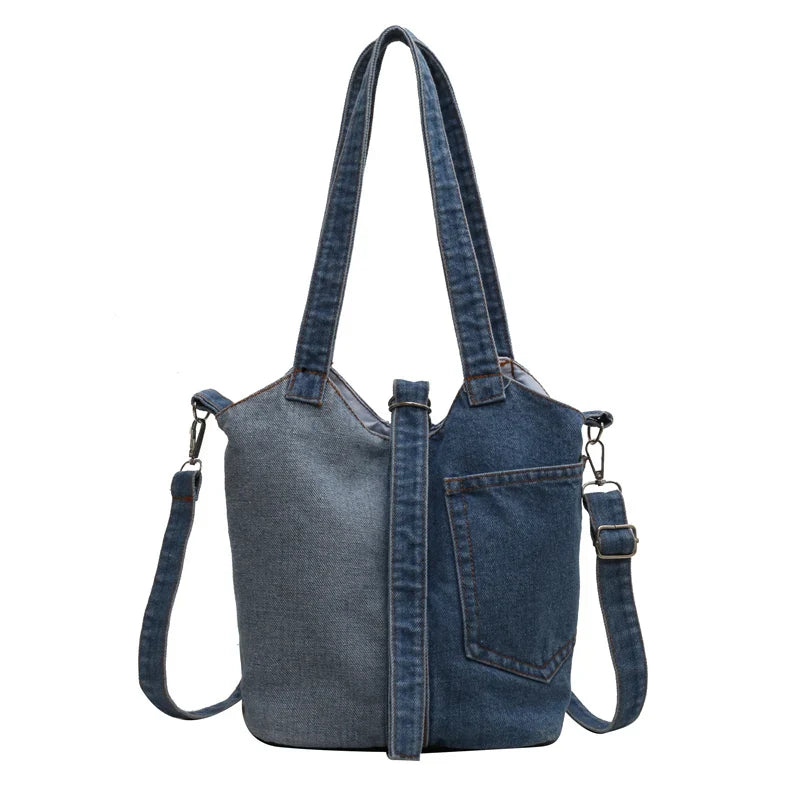 eybag Fashion Denim Bucket Bag Women Shoulder Bag Lady Travel Designer Handbag Female Crossbody Shopper Bag Large Capacity Women's Bag