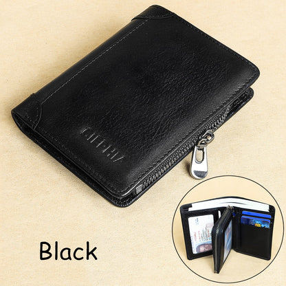 eybag Genuine Leather Rfid Protection Wallets for Men Vintage Thin Short Multi Function ID Credit Card Holder Money Bag