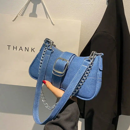 eybag Vintage Denim Women's Shoulder Bag Fashion Ladies Crossbody Bag Chain Small Armpit Bag Handbags Simple Female Underarm Bag Purse