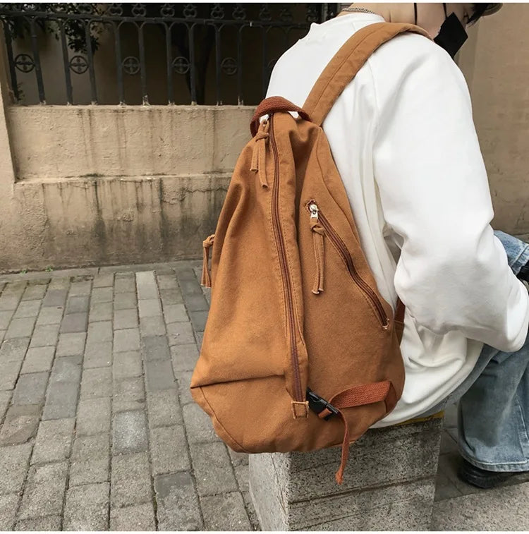 eybag Female Canvas Fabric School Book Laptop Backpack Student Casual Street Travel Soft Cloth Stylish Big Capacity Daily Rucksack Bag